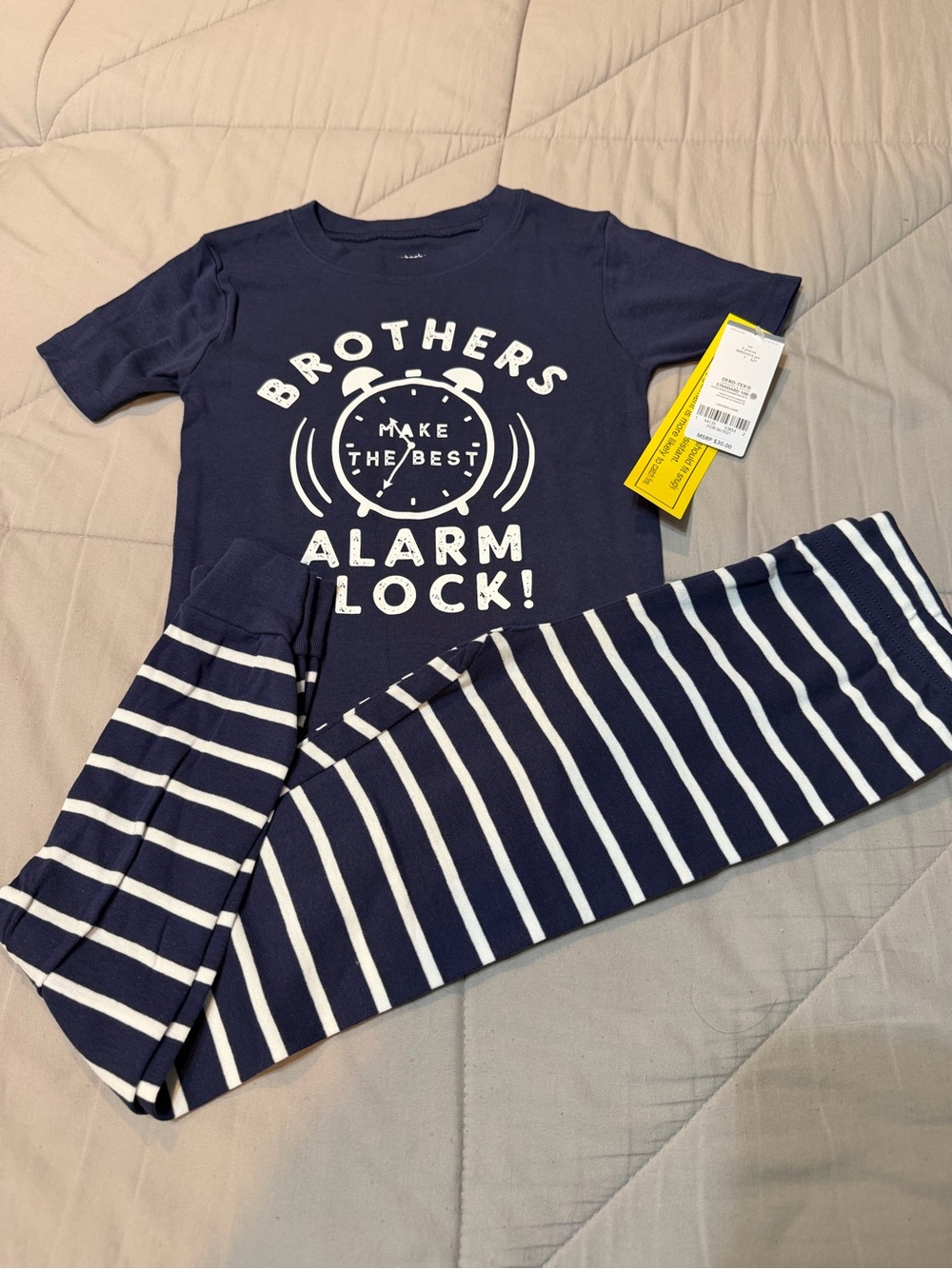 Carter's Navy Blue and White 'Brothers Alarm Lock' Pajama Set